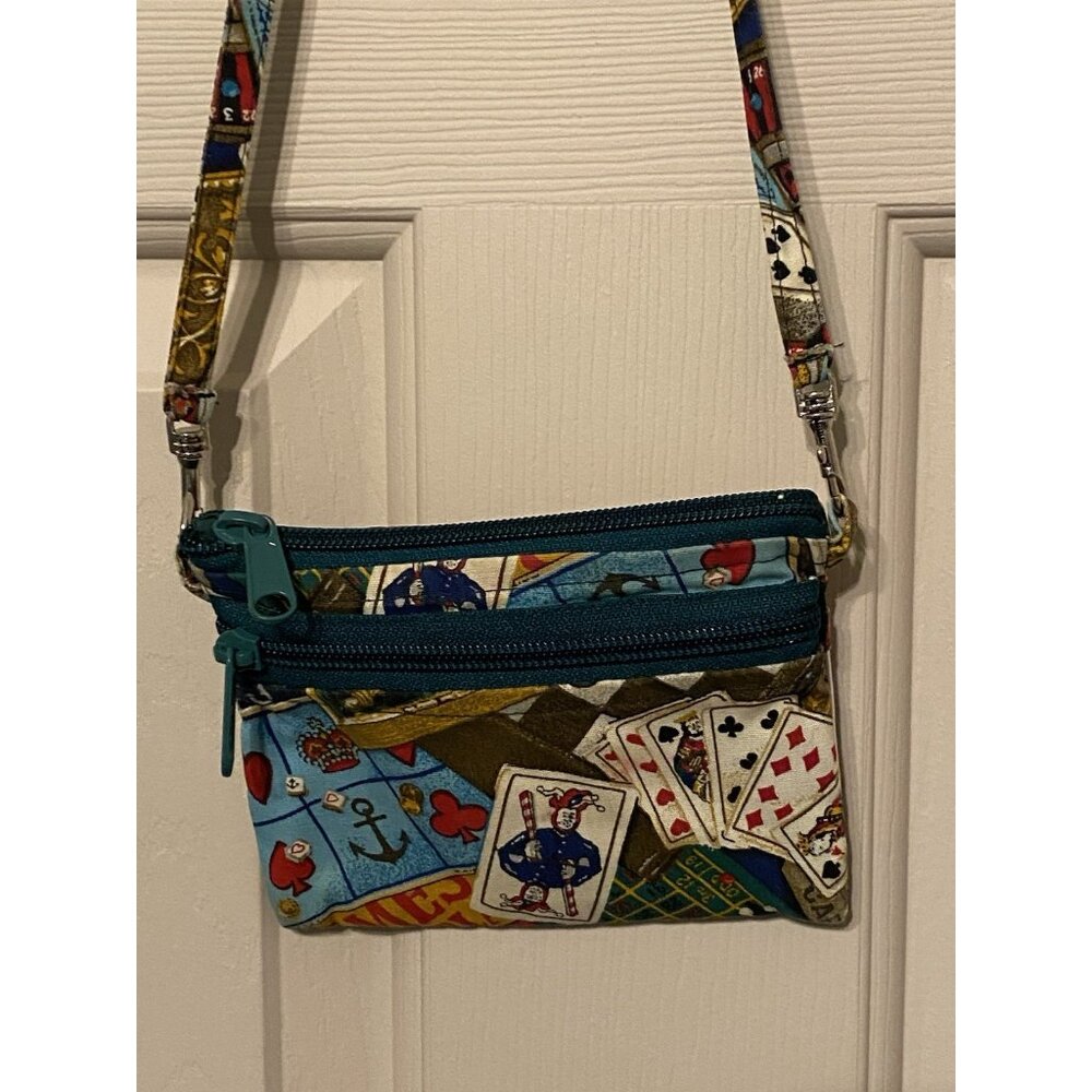 Val in Stitches Fabric Crossbody Purse Small 6x4.5 Card Games Handmade in USA - Picture 3 of 12